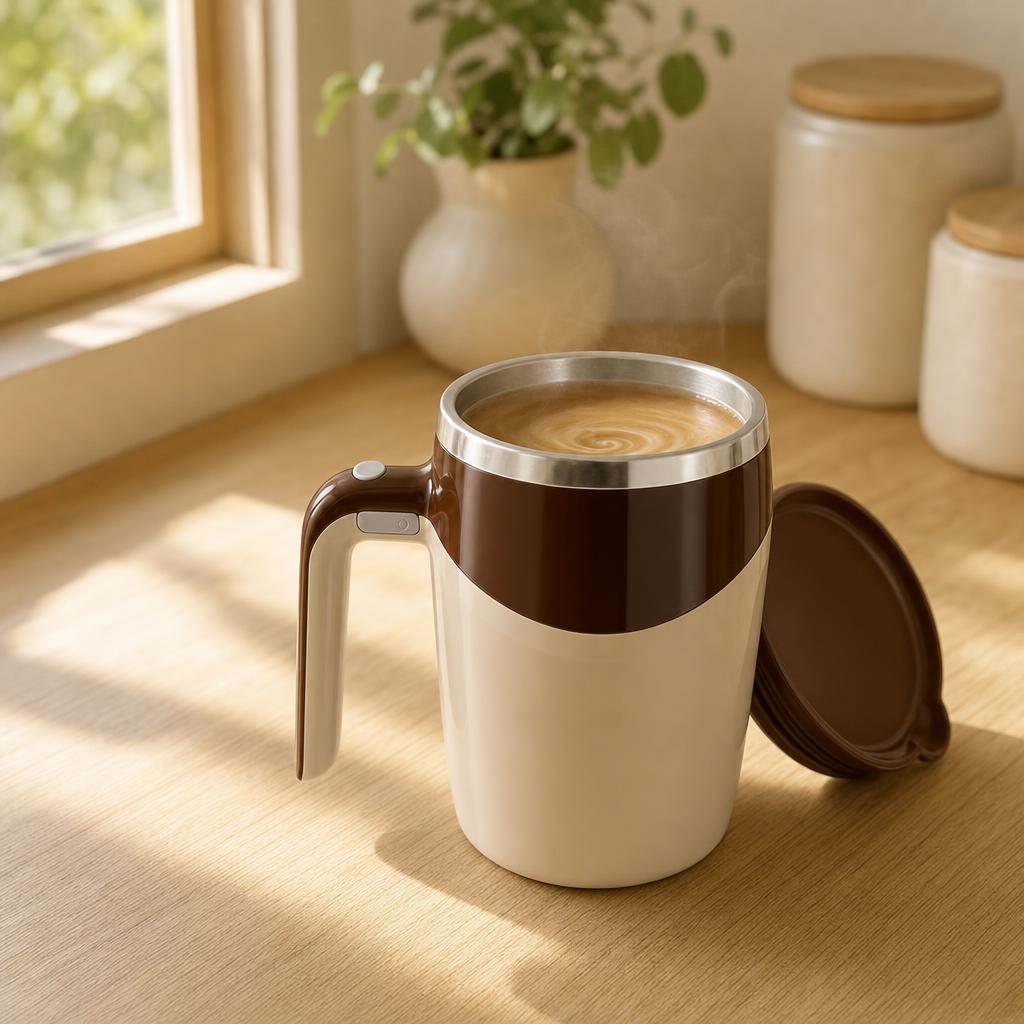 Latte stirring itself in the mug, with no clumps